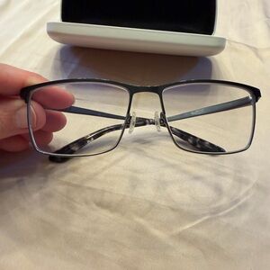 Calvin Klein Rectangular Metal Frame Glasses in Gunmetal